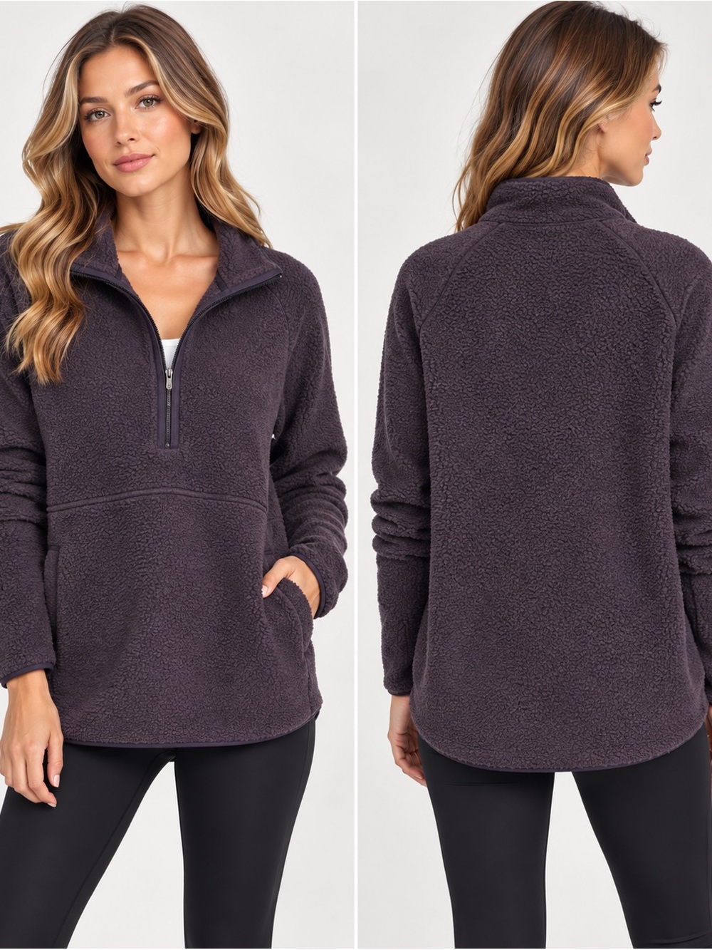 Zella Purple Nebula Sherpa Fleece Half Zip Pullover Sweater Size L
